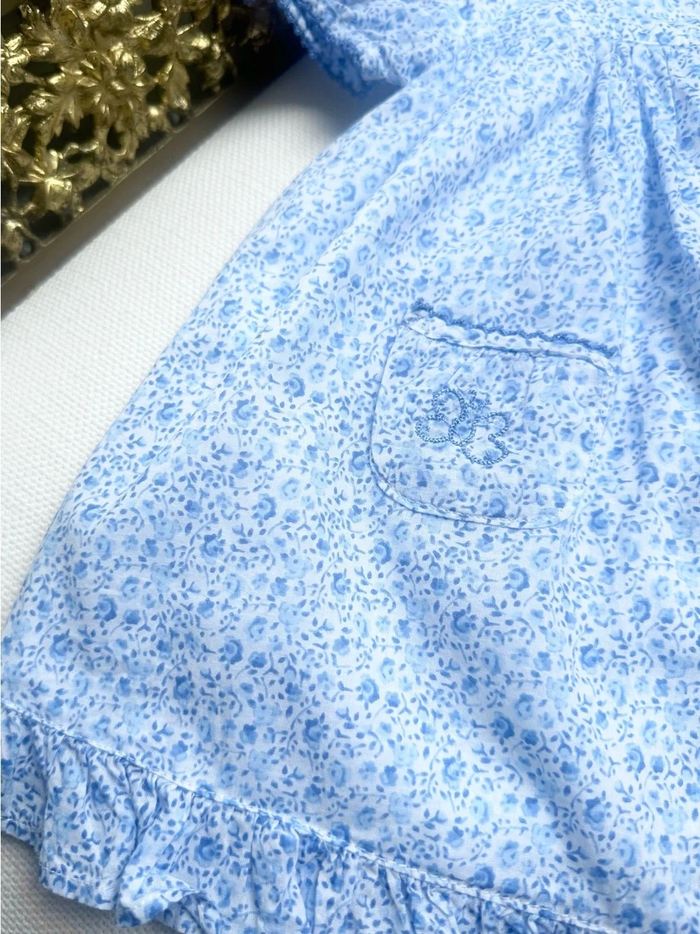 George Vintage Cottagecore Whimsy Blue Ditsy Floral Dress Set Size 6-9 Months